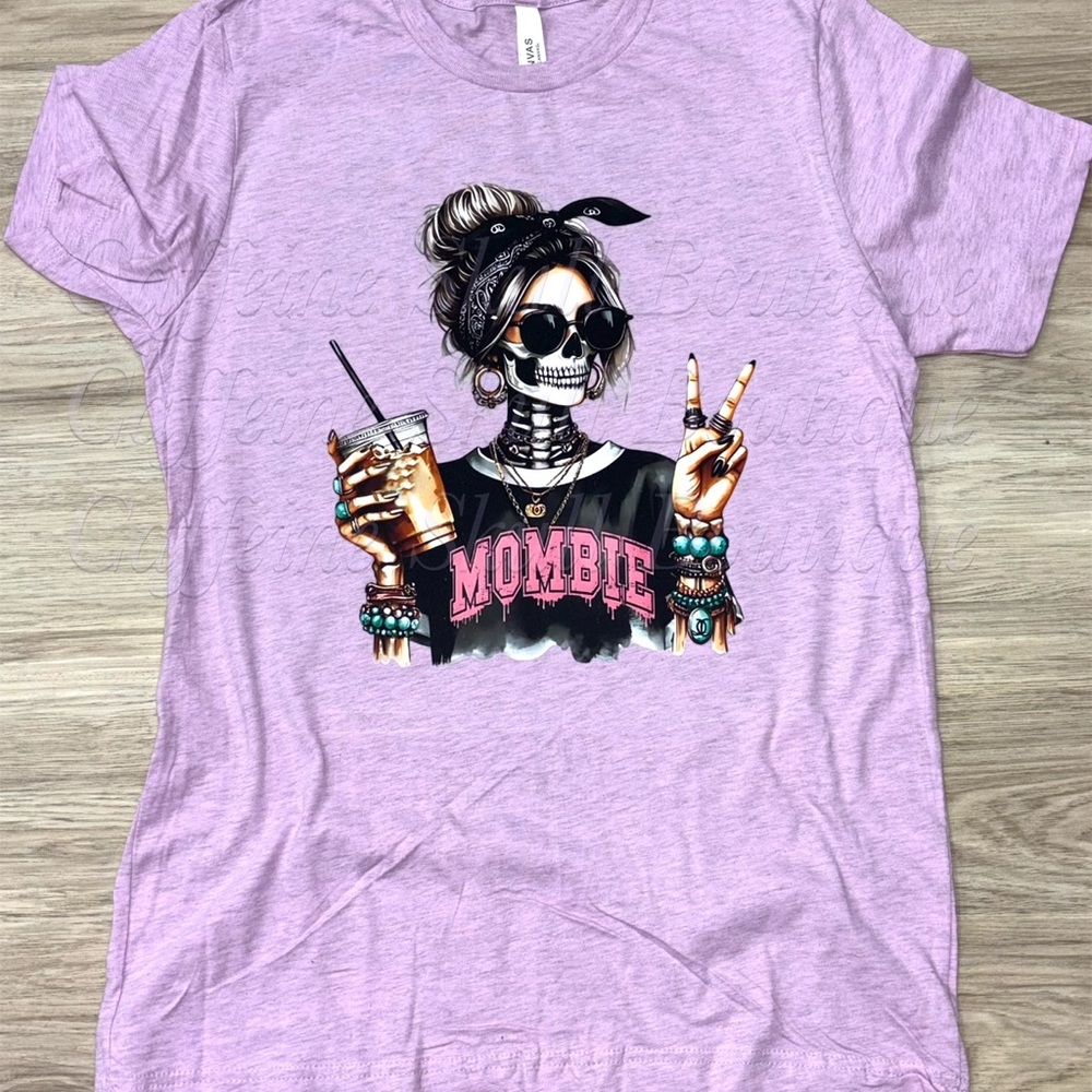 Mombie, tired mom, Bella Canvas lilac Graphic Tee